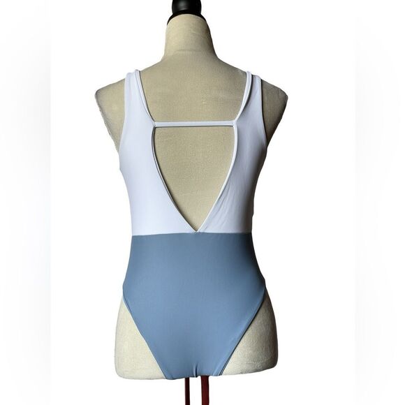 SHEIN Blue & White Color Block One Piece Bathing Suit (Medium) - Picture 10 of 10